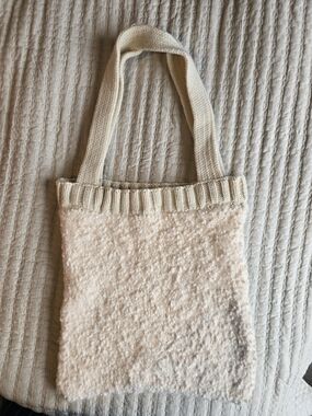 Cream Textured Knit Teddy Tote Bag - Unbranded